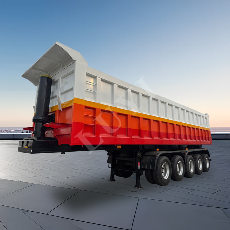 5-Achsen-Hochleistungs-120-Tonnen-Heckkipper-Anhänger, selbstentladender LKW-Anhänger aus Kohlenstoffstahl 5-Achsen-Hochleistungs-120-Tonnen-Heckkipper-Anhänger, selbstentladender LKW-Anhänger aus Kohlenstoffstahl