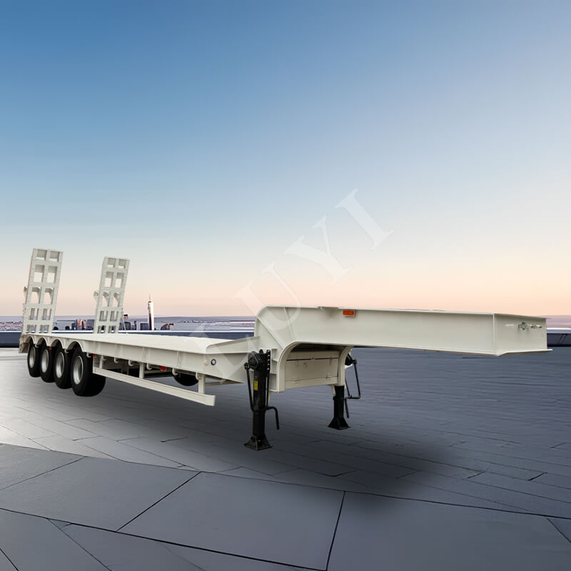 Schwerlast-4-Achs-Tieflader mit mechanischer Leiter für den Transport schwerer Maschinen